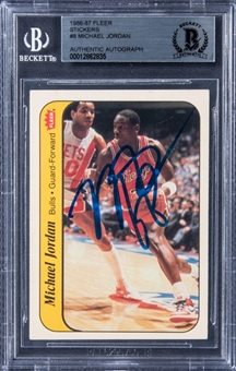 1986-87 Fleer Stickers #8 Michael Jordan Signed Rookie Card – BAS Authentic